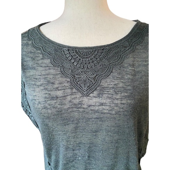 Forest Green Lace Knit Top Anthropologie 9-H15 STCL Cotton Blend Romantic XS - Picture 2 of 5